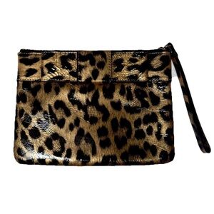 Kate Spade Fanfare Mikala Gold & Black Patent Leopard Wristlet Clutch